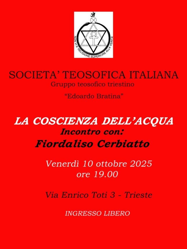 FIORDALISO CERBIATTO-“LA COSCIENZA DELL’ACQUA” @ Sede del Gruppo Teosofico Triestino