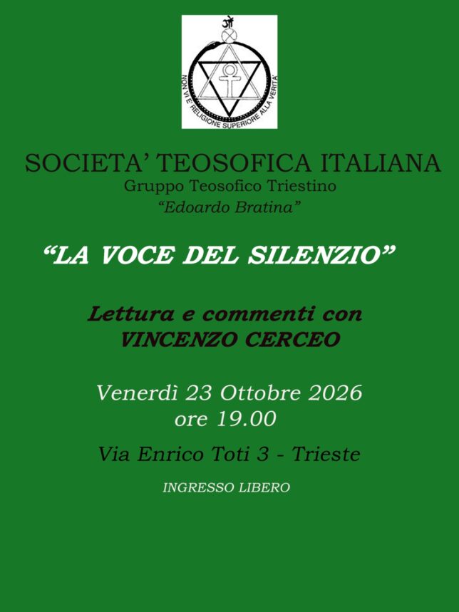VINCENZO CERCEO: “COMMENTO ALLA ‘VOCE DEL SILENZIO” @ Sede del Gruppo Teosofico Triestino a Trieste